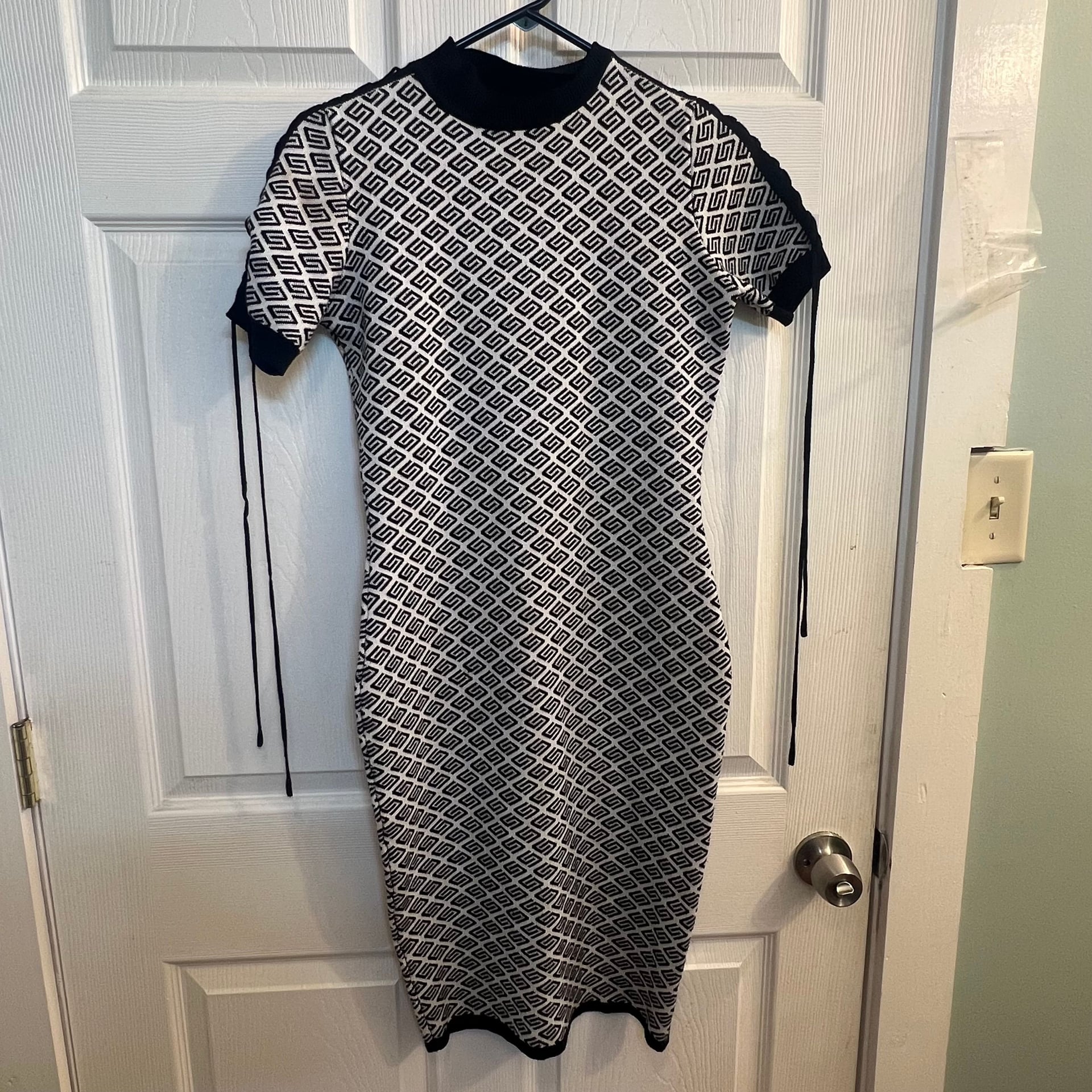 Say What? Geometric Pattern Black And White Knit Dress Size Medium Bodycon Sexy